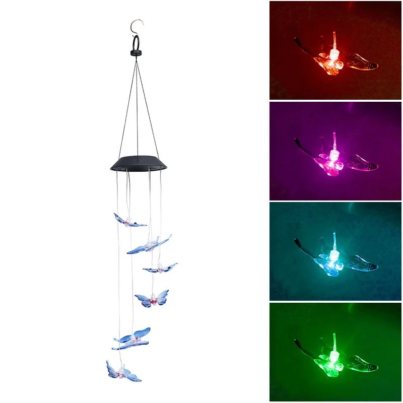 Decoração exterior LED Solar Light vento Bell Solar Powered Butterfly Luzes dos sinais sonoros de vento