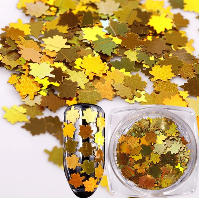 Holographic Nail Art Maple Leaf Sequins Metallic Sequins Laser Glitter Gradient Nail Decoration Accessories