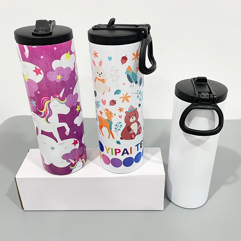 20oz Weiße leere Sublimation gerade gerade dünne Wasserflasche mit Stroh und tragbarer Griff Outdoor Gym Sport BPA frei