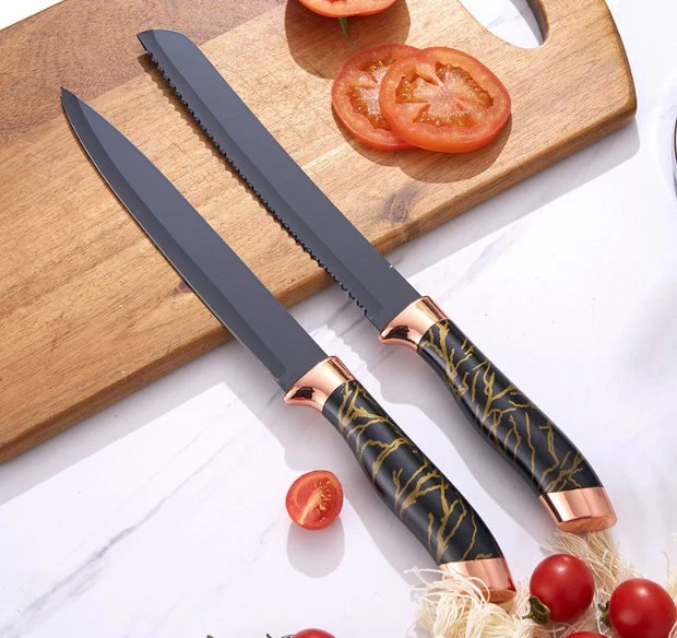 Mango de mármol Non Stick Coating Juego de cuchillos de chef para cocinar Herramienta