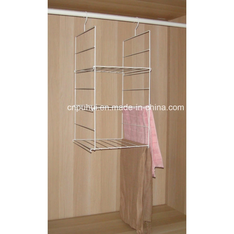 Flat Packing 2 Layer Metal Bar Storage Holder Clothes Hanger Organizer Rack (pH2303Z)