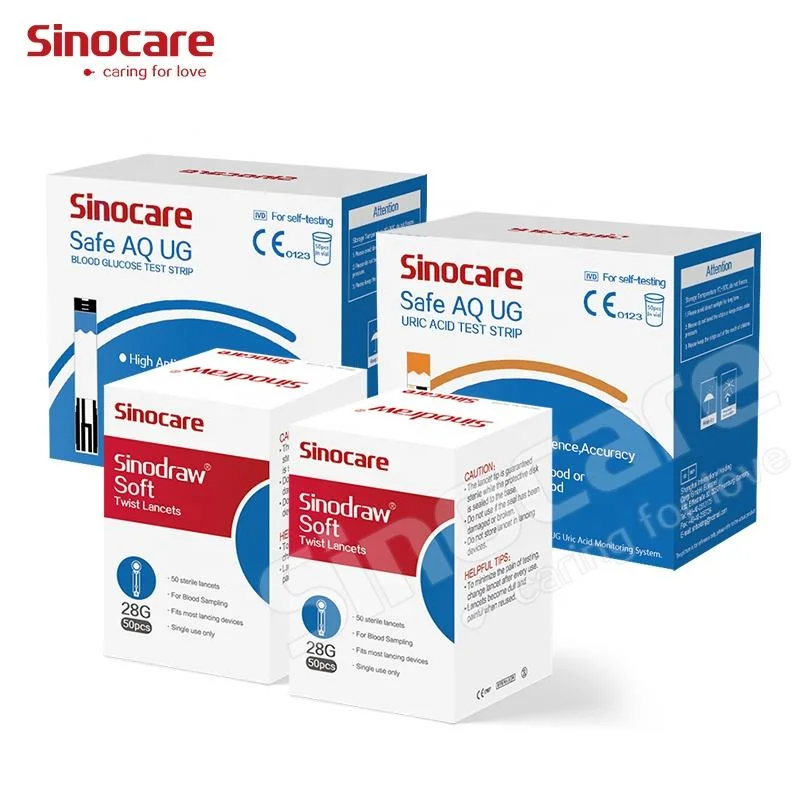 Sinocare Quick Check Blood Glucose and Uric Acid Test Strips Set with Painless Lancets Available for Multifunctional Safe Aq Ug