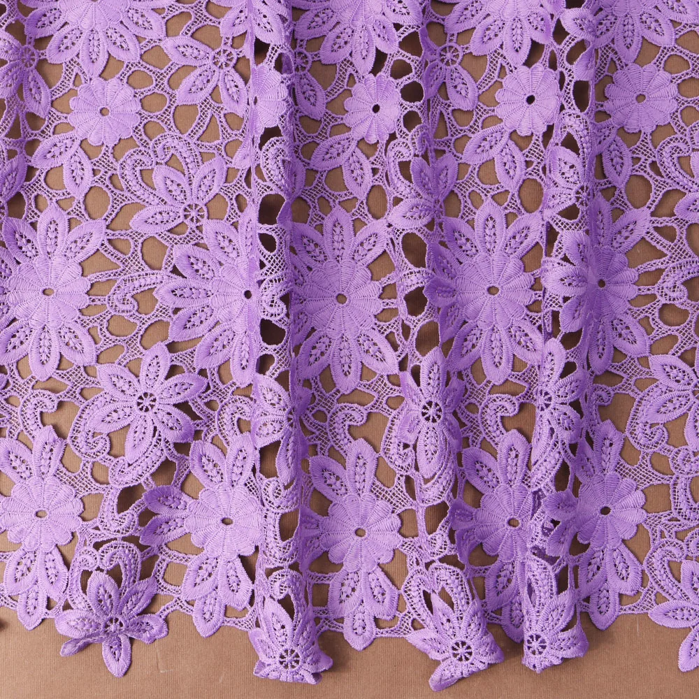 Purple Polyester Embroidered Guipure Bridal Wedding Fabric Lace