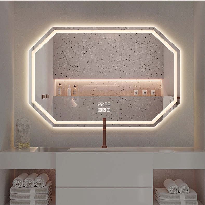 Miroir de vanité lumineux anti-buée pour salle de bains, meuble de décoration ovale rond de taille personnalisée pour salon, miroirs intelligents LED rectangulaires pour la maison