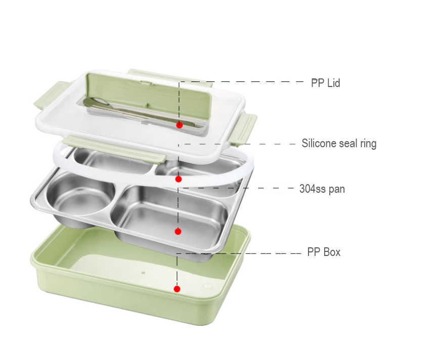 Kitchenware Wholesale/Supplier Stainless Steel Lunch Box Plastic Insulated Food Container with Cutlery for Student