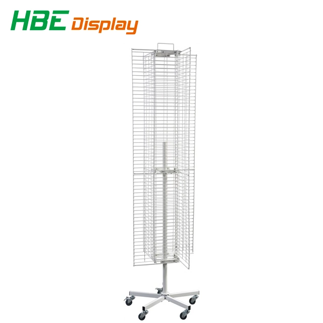 Custom Made Steel Wire 4 Sided Rotating Grid Mesh Floor Display Stand