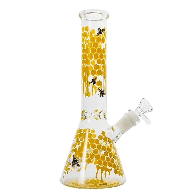 10 Inch Hookahs Buzz Beeker Glass with Honeycombed Bee Decal Beaker Straight Perc Water Pipes 18-14mm Scientific Diffuser Oil DAB Rigs