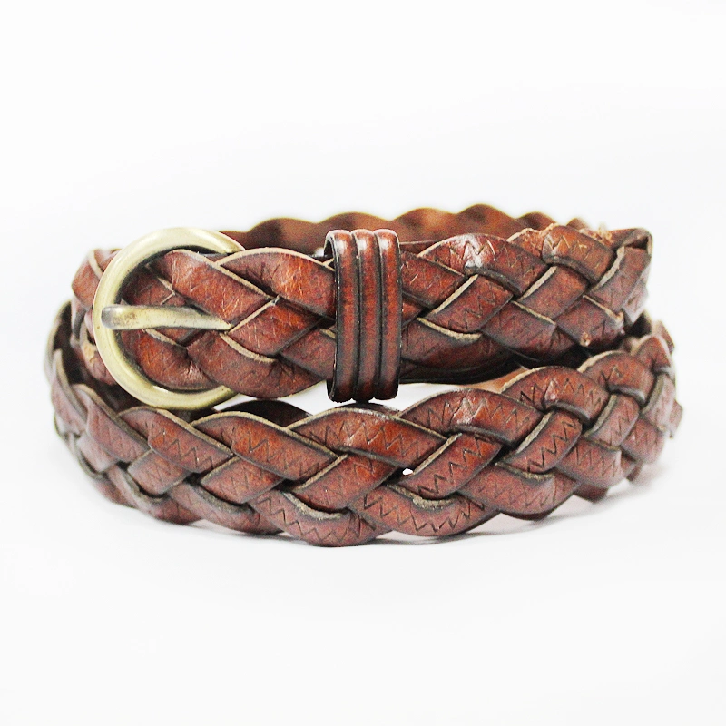 Women's Braided Leather Belt Skinny Woven Braided Belt O-Ring Buckle Leather Belt for Dress, Jean, Skirt, Pant