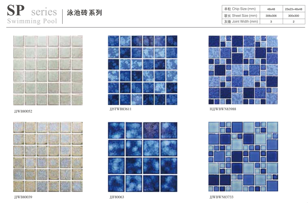 Crystal Porcelain Mosaic Glazed Ceramic Outdoor Non-Slip Swimming Pool Tiles