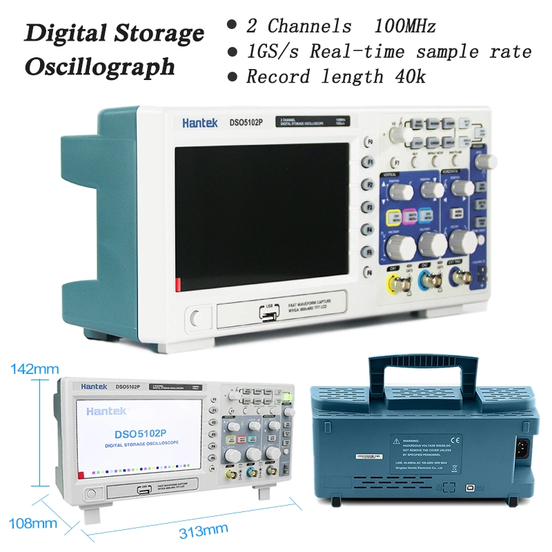 Hantek Dso5102p osciloscopio digital 100MHz 2 canales 1gsa/S tiempo real Velocidad de muestreo USB oscilocopio