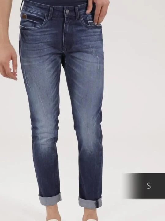 رجال الموضة لون أزرق داكن اللون Carrot Fit Heavy Fade Stretable Jeans صناعة ملابس الدنيم للجيانز