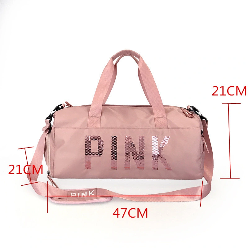 Sequins Pink Letters Gym Fitness Sports Bag Women Crossbody Handbag Travel Bag