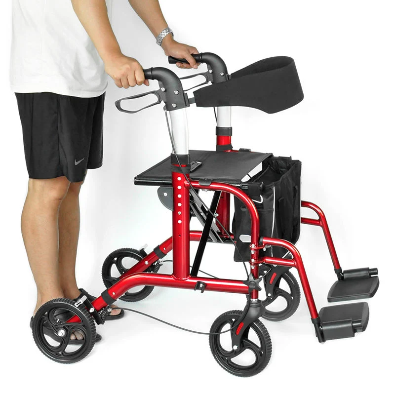 2 in 1 Folding Rollator Walker 4 Wheel Medical Rolling Walker for Adults