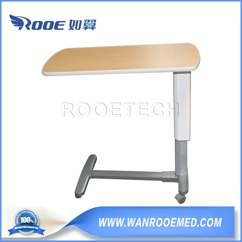 Medical Furniture Pneumatic Lifting Column Patient Overbed Table with Four Rotating Casters
