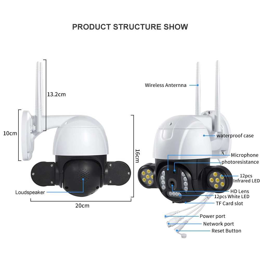 كاميرا CCTV خارجية مقاومة لعوامل الطقس مزودة بتقنية WiFi PTZ IP66 مقاس 2.8 بوصة