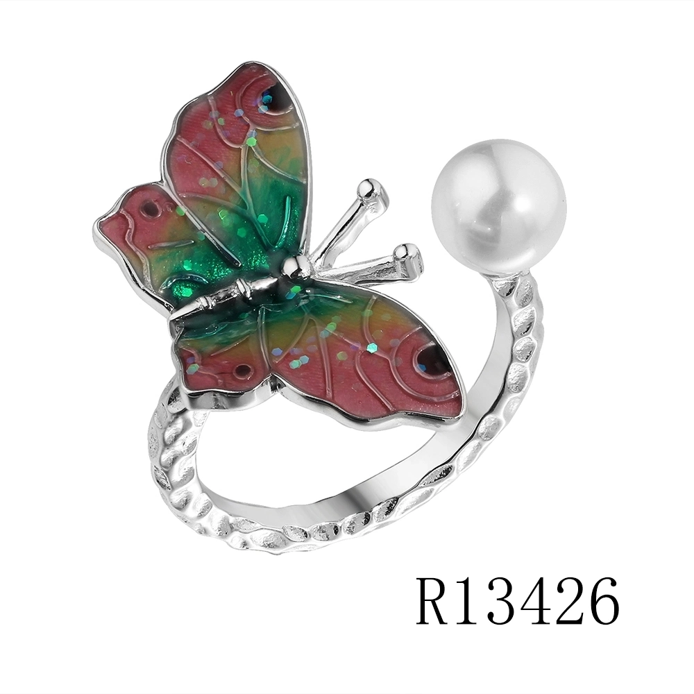 Hot Sell New Style 925 Silver Enamel Jewelry Colorful Flying Butterfly Ring Christmas Gift