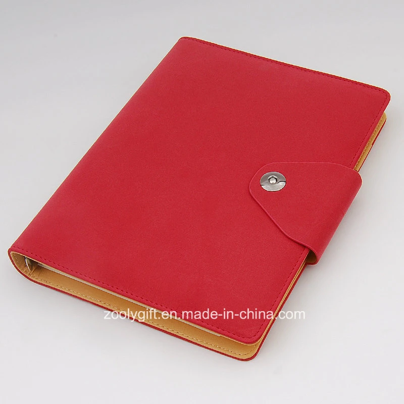 Custom Design PU Leather 6 Ring Binders Planner Organizer with Card Slots and Snap Clasp