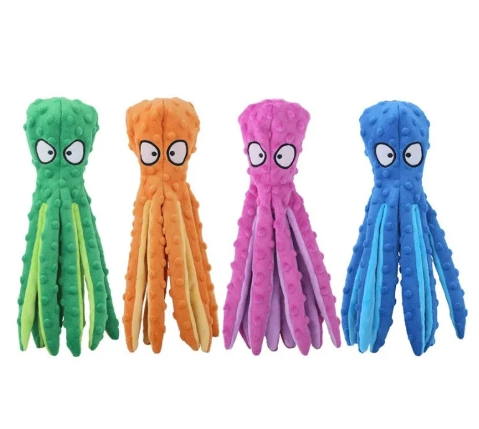 Octopus Squeaky Dog Toys No Stuff Dog Chew Toy Crinkle Plush