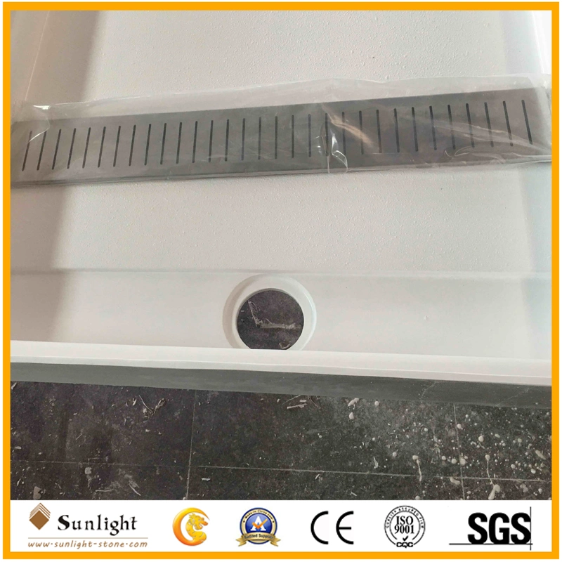 60X32X4 Cultured Marble Trench Drain Shower Base, Shower Pan with Stainless Steel Drain Cover