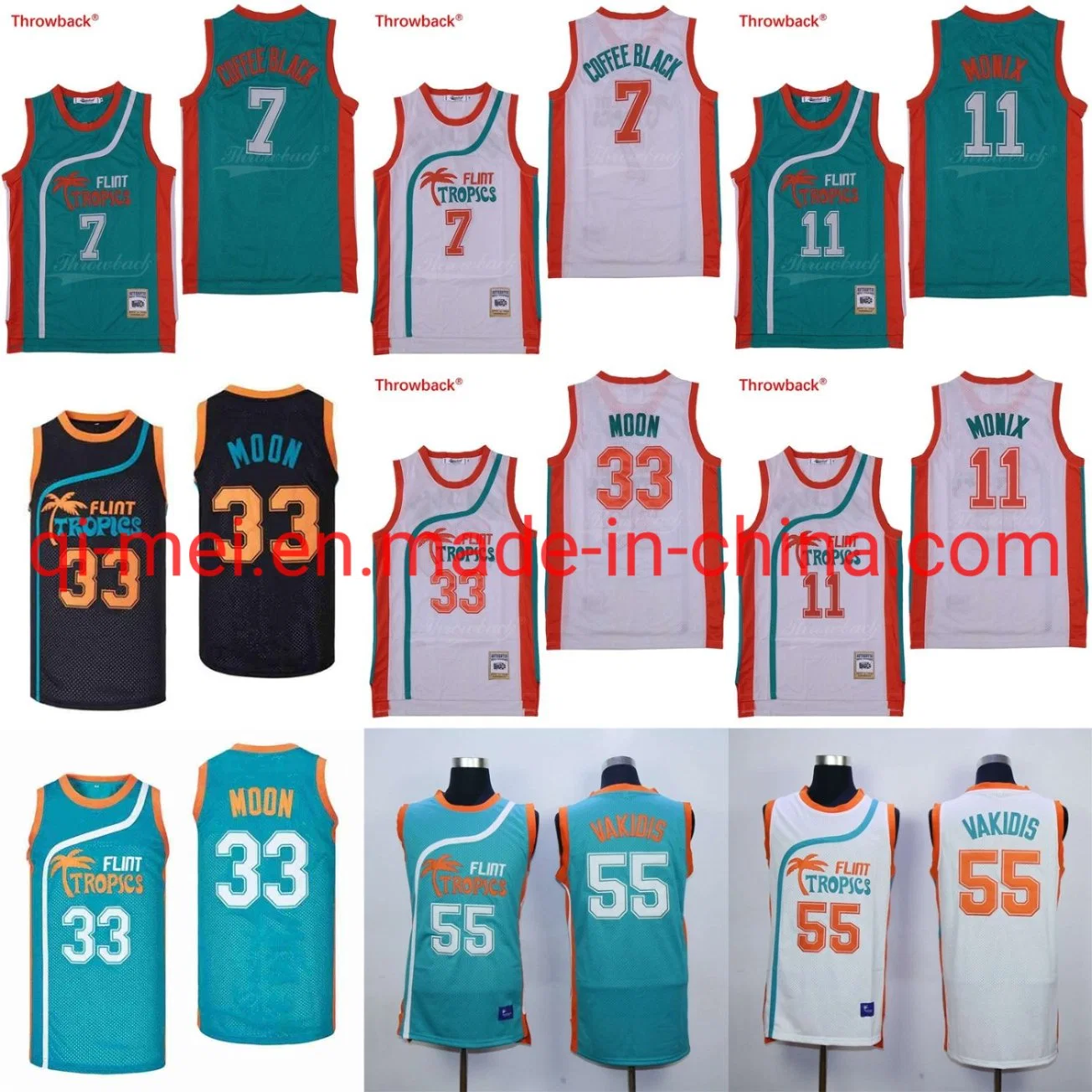 Flint Tropics 7 Coffee Black 33 Jackie Moon Monix Vakidis Movie 90s Hip Hop N-Ba Basketball Jerseys