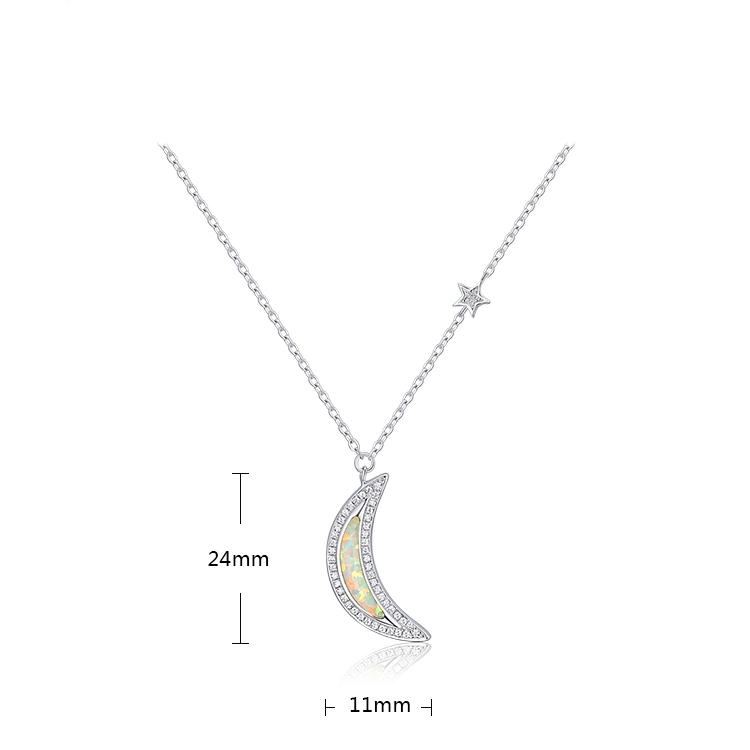 High quality/High cost performance  Women Gift Luminous CZ Opal Moon Necklaces 925 Sterling Silver Jewelry