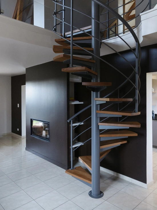 Modern Stylish Stainless Steel Frame Spiral Stairs Curved Staircase for Villa