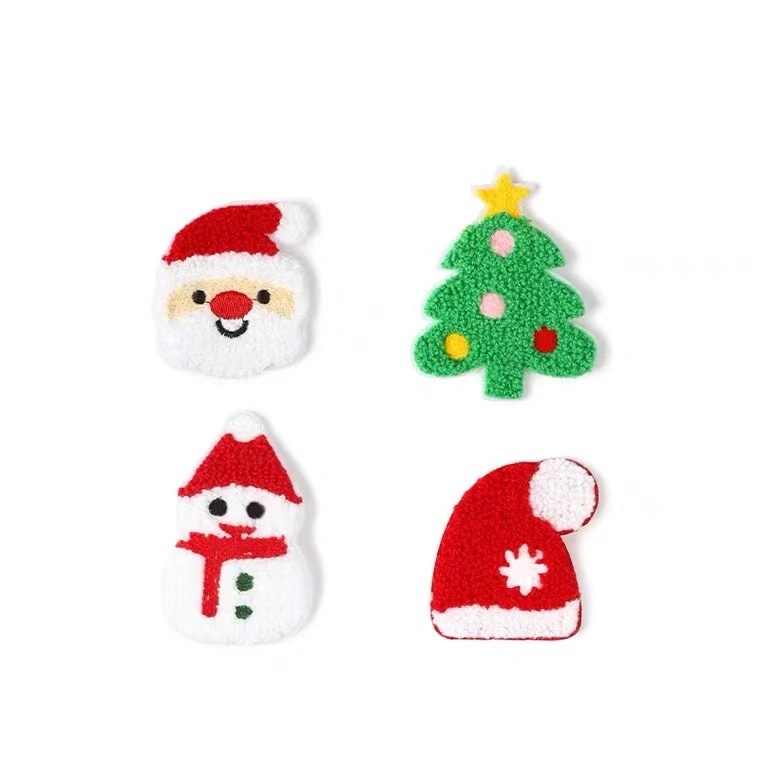 Christmas Set Towel Embroidered Elk Old Man Christmas Tree Brooch Embroidery Label Cloth Sticker Pin Badge Gift