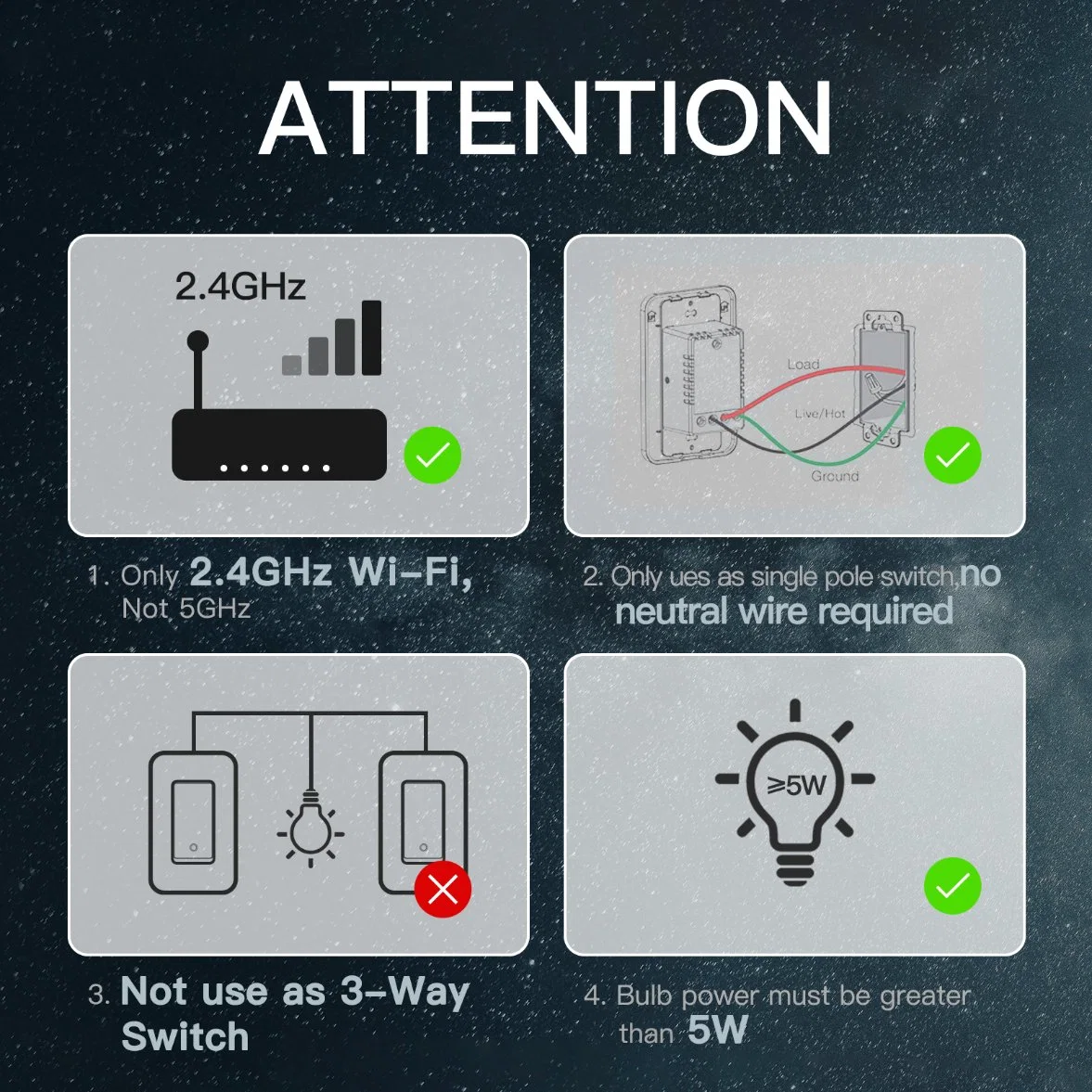 Wall Switches WiFi No Capacitor No Neutral Smart Switch Auto Switches 10A Smartlife Tuya Wireless Remote Control