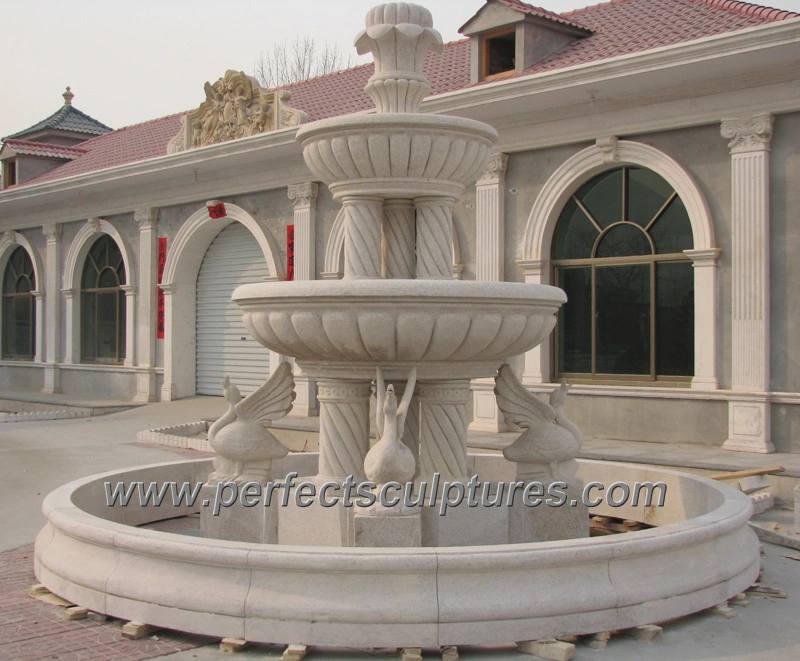 Garden Stone Marble Granite Water Fountain with Carved Column Swan Animal Sculpture (SY-F357)