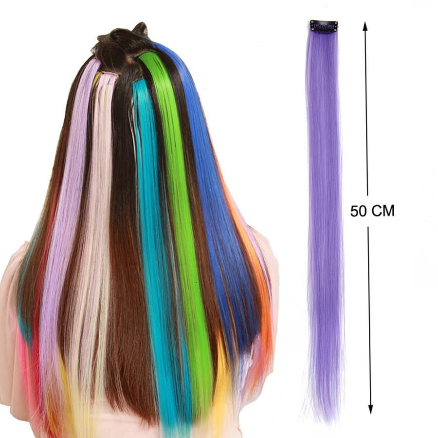 High Quality Colorful 57 Colors Extension Hair Long Straight Synthetic One Clip in Hair Extensions