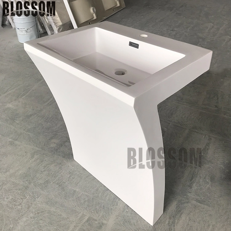 Bathroom Pedestal Sink Artificial Man-Made Stone Acrylic Resin Freestanding Wash Basin