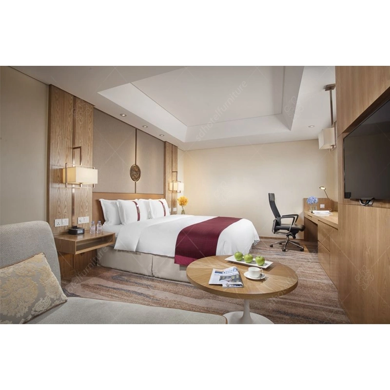 Simple Lit Double Standard Chambre à coucher Mobilier de l'hôtel en bois de placage