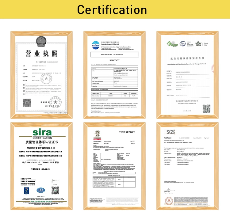 Absorver King indicando sílica gel dessecante Laranja Turn Green reutilizável Vestuário para produtos alimentares Drierite