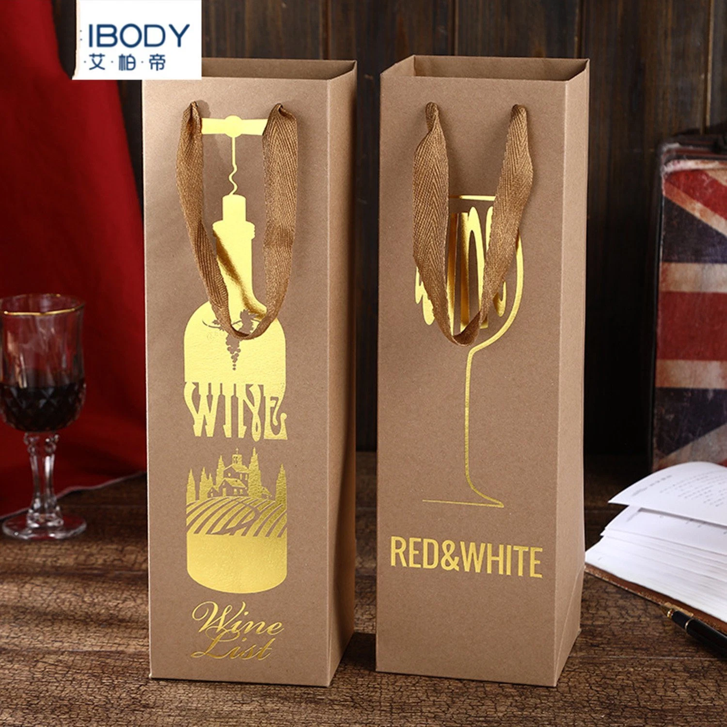 Best Price Customized Branded Printing Black Cardboard Wine Paper Bag