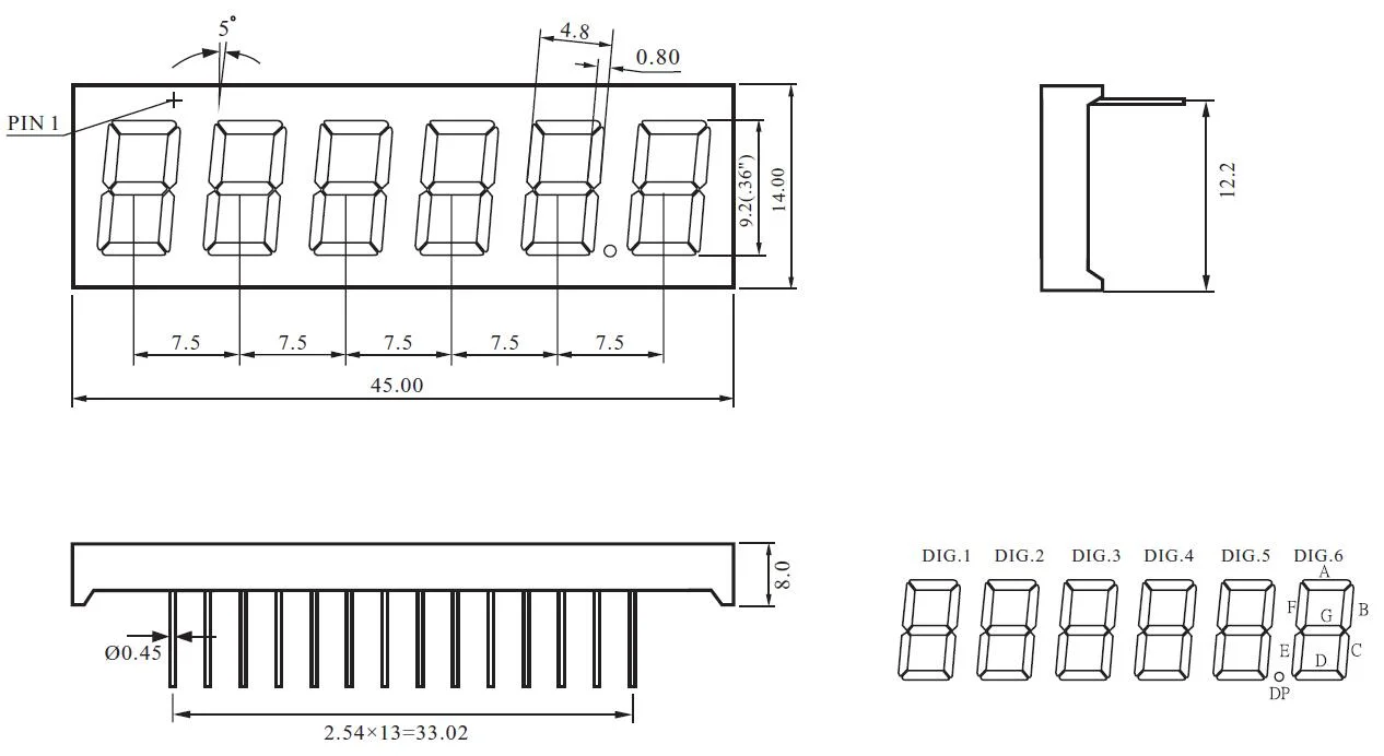 Custom 0,36 pouce de six chiffres avec affichage à LED 7 segments RoHS de fabricant d'experts