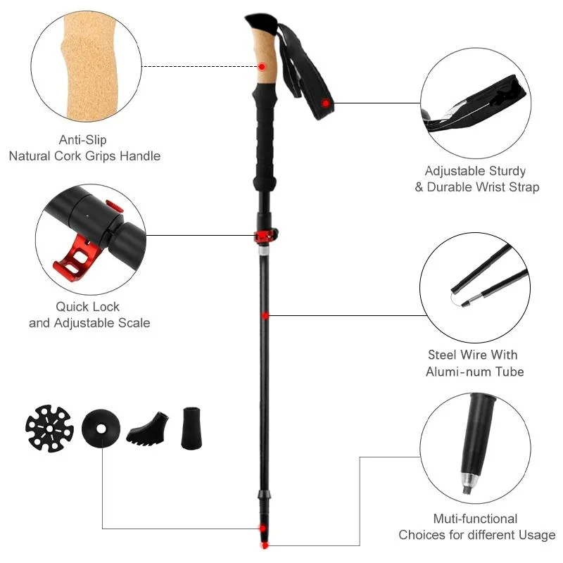 Montañismo EVA Mango de Corcho Material Senderismo Pole longitud 135cm Peso 730 g de Trekking duradera Stick