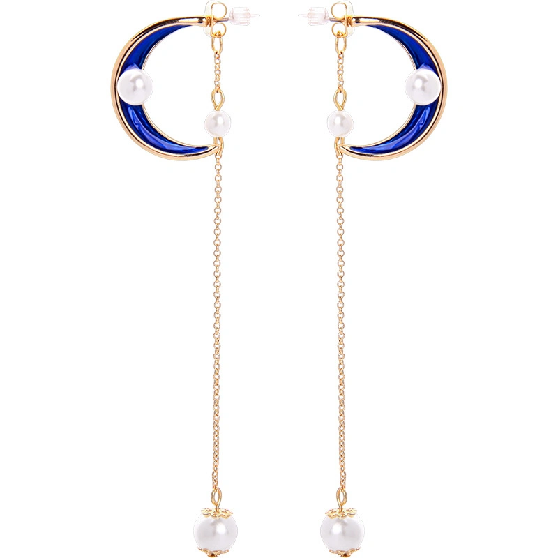 Fine Jewelry 925 Silver Moon Shape Design Enamel Pearl Earrring