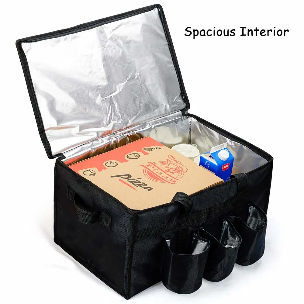 Food with Cup Holders for Eats Black Grocery Insulated Delivery Bag