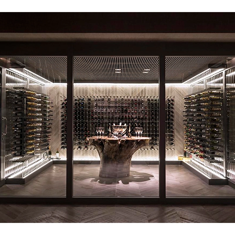 Sala de estar em aço inoxidável com revestimento metálico de alta qualidade, vitrine de vinho Suporte de ecrã em vidro Champagne
