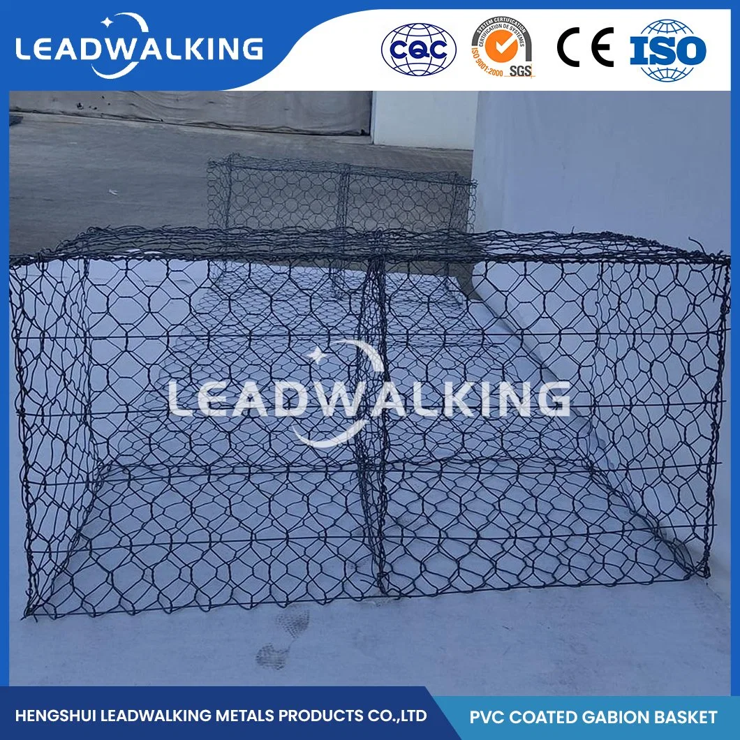 Leadwalking 4.0*1.0*1.0 Size Hexagonal Gabion Stone Basket Factory Civil Engineering Galvanized Gabion Netting China 100X150mm Mesh Hexagonal Gabion PVC Coated