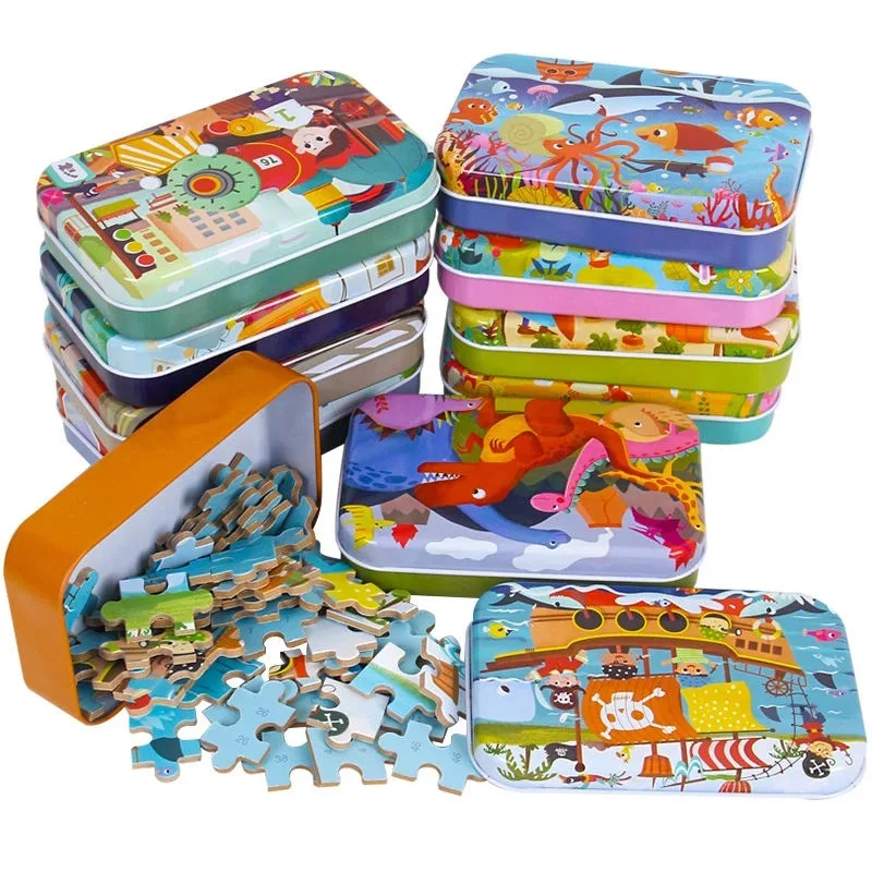 Hot 60 pièces casse-tête en bois jouets pour enfants Cartoon Véhicule animal Bois Jigsaw bébé éducatif jouet enfants Noël cadeau