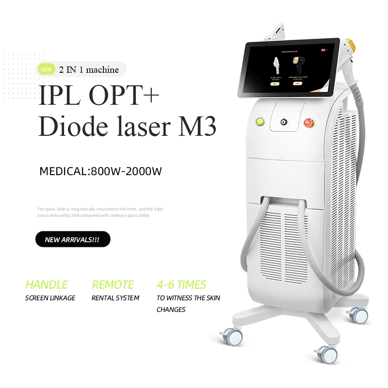 Díodo de remoção de pêlos IPL a laser de 2 em 1 3 comprimentos de onda Opt rejuvenescimento da pele Acne pigmentation Treatment Machine