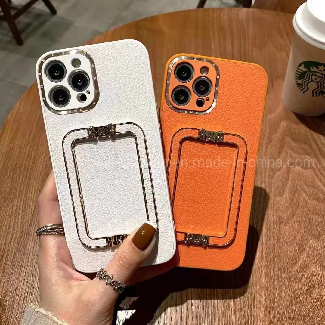 New Arrived Simple PU Stand Holder Phone Case for iPhone 13