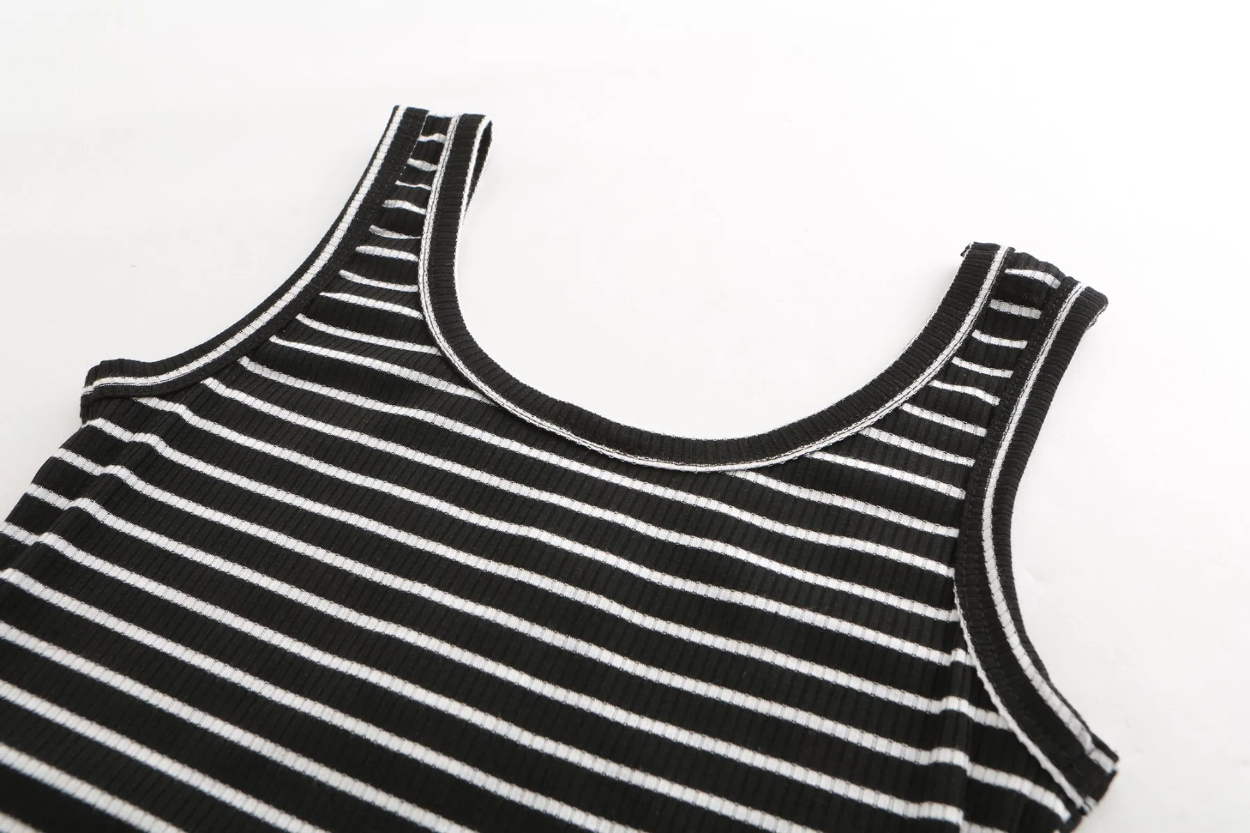 Women Sleeveless Black White Striped Knit Cotton Bodycon Dress