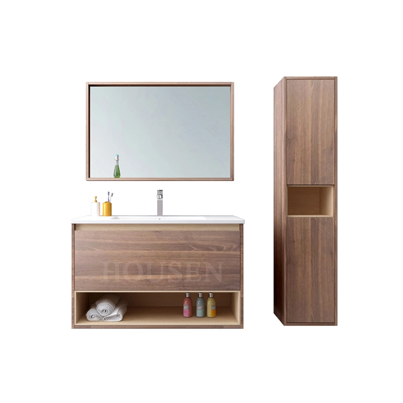 Ensemble de meuble de salle de bains en bois de style unique et tendance avec miroir de cadre