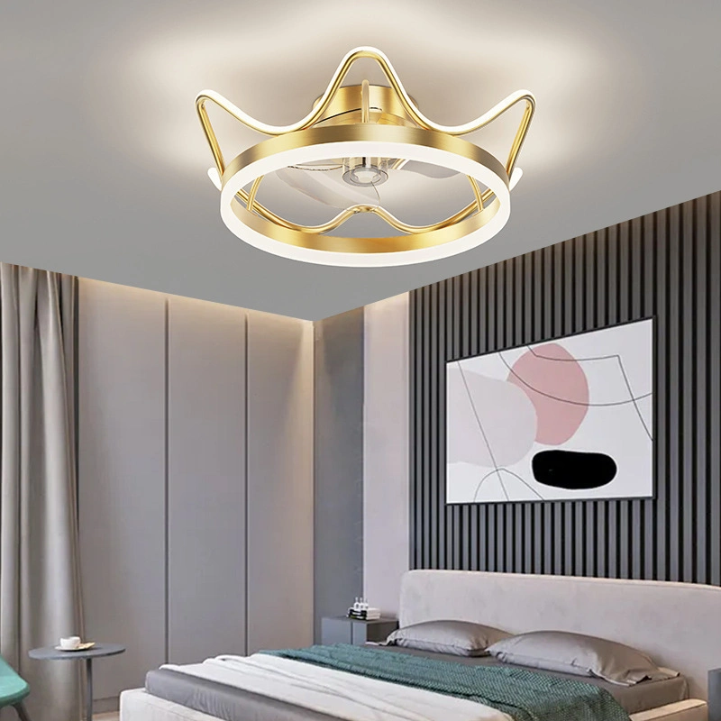 LED Postmodern Minimalist Fan Lamp Mute Bedroom Ceiling Lamp No Stroboscopic Round Children's Crown Living Room Lamp