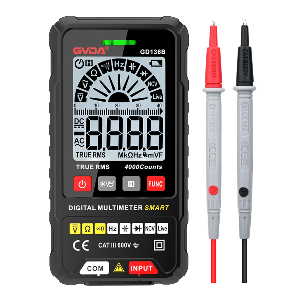 Gvda True RMS Ncv DC AC Voltage Tester Automatic Voltmeter Auto Ranging Digital Multitester Dmm Multi-Meter 4000 Counts Smart Multimeter