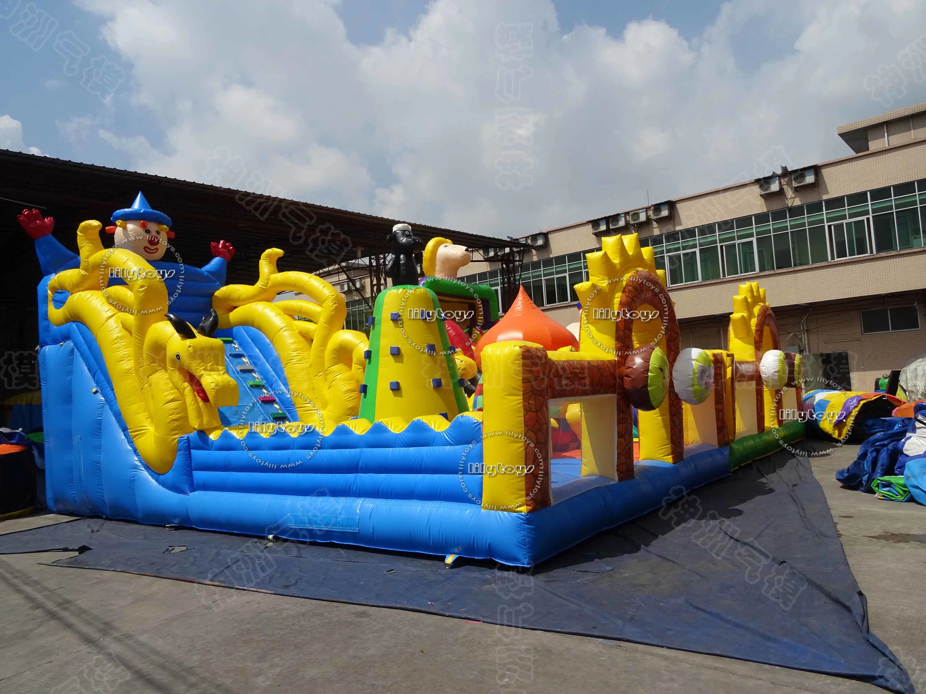 Bunte Outdoor-Vergnügungspark Aufblasbare Fun City Spiele für Kinder