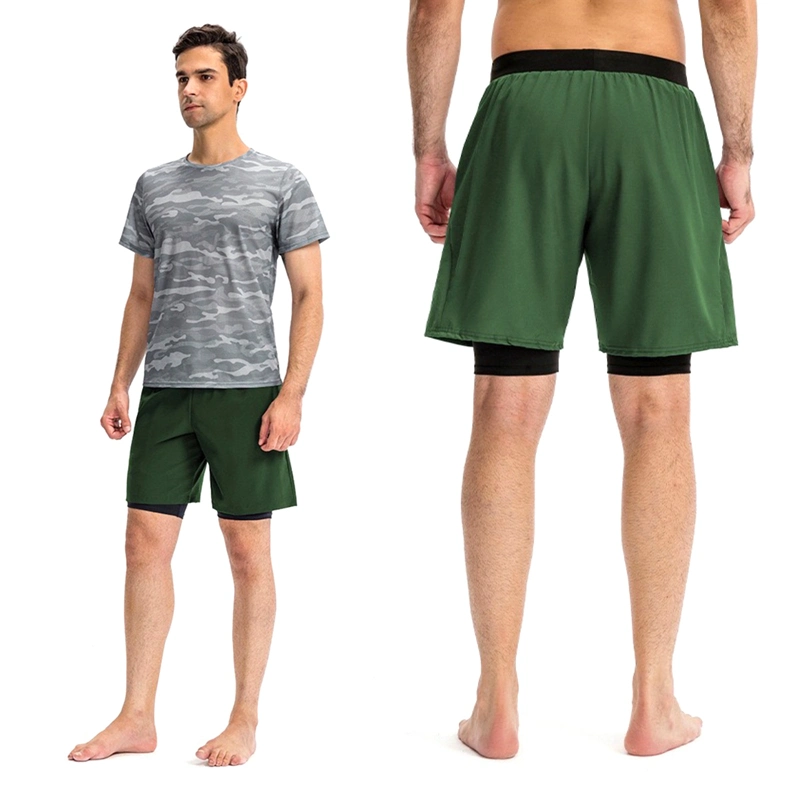 Shorts de sport 2 en 1 pour hommes Fast Dry de 7 pouces, shorts d'entraînement légers pour la course à pied avec doublure de compression et poche pour téléphone.