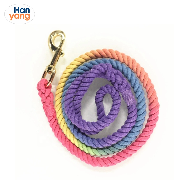 Hanyang couleurs de haute qualité personnalisé 100% coton corde chien en laisse Rainbow Plomb